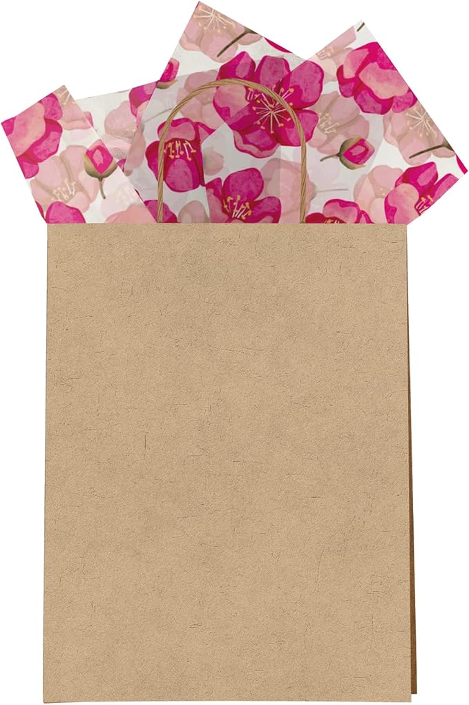 Pro Supply Global Pink Poppies Printed Tissue Paper for Valentine's Day Gift Bags or Boxes and Wrapping - Bulk Decorative Art Tissue Paper for Packaging and Gifting | 24 Sheets 20" x 30"
