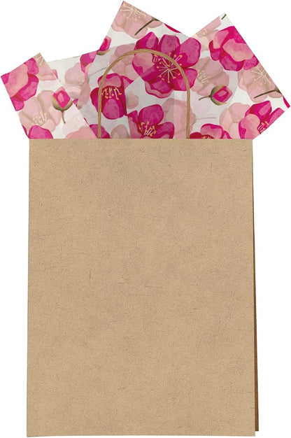 Pro Supply Global Pink Poppies Printed Tissue Paper for Valentine's Day Gift Bags or Boxes and Wrapping - Bulk Decorative Art Tissue Paper for Packaging and Gifting | 24 Sheets 20" x 30"