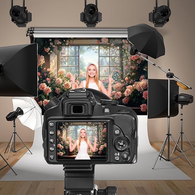 Baocicco 9x6ft Window Floral Backdrop Photography Flowers Wedding Bridal Shower Photography Background Retro Oil Painting Flower Banner for Girls Women Birthday Newborn Party Decorations Props