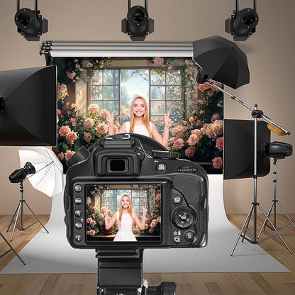 Baocicco 5x3ft Window Floral Backdrop Photography Flowers Wedding Bridal Shower Photography Background Retro Oil Painting Flower Banner for Girls Women Birthday Newborn Party Decorations Props