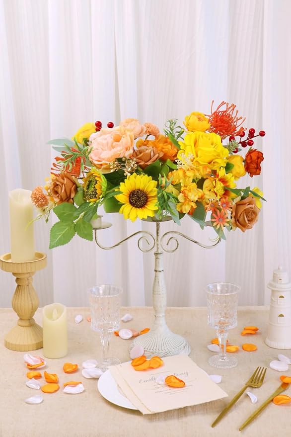Artificial Flower Combination Box Set Artificial Flower Loose Leaves and Stems DIY Wedding Center Bouquet Bride Wedding Baby Shower(Orange Yellow)