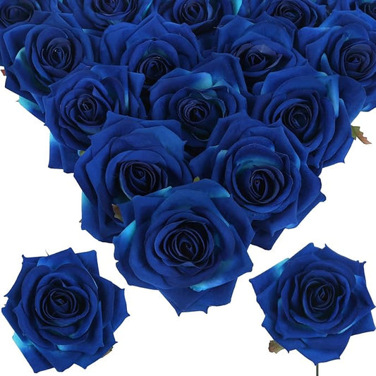 Blue Artificial Roses 16pcs Velvet Royal Blue Roses Silk Flowers 3.94" Fake Blue Roses Artificial Flowers for Wedding Flowers for Centerpieces Home Party Decor (Royal Blue)