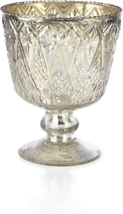 Serene Spaces Living 9” Antique Silver Glass Coupe Vase – Handmade, Vintage-Inspired Silver Vase Adds Elegance to Any Space, Use for Home Décor, Event Centerpieces and Much More, (Pack of 1)