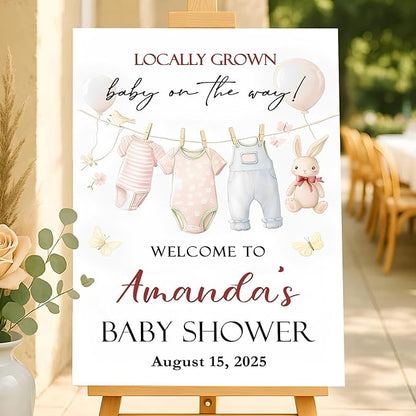 Personalized Baby Shower Welcome Sign For Outdoor, Custom Rabbit Balloon Baby Shower Yard Sign Decorations, Locally Grown On The Way Sign, Fashion Decorations Theme For Girl, Birthday Yard Sign Template