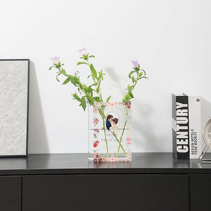 Acrylic Book Shaped Vase, Clear Book Flower Vase, Modern Decorative Vases for Home/Living Room/Bookshelf/Bedroom/Office Decor Aesthetic, Book Lovers Gifts(Pride)