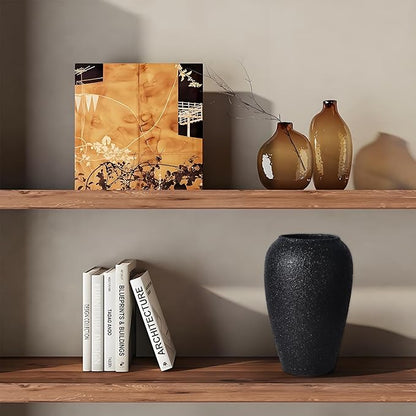 Large Rustic Vase for Flowers,10'' Black Farmhouse Ceramic Vases for Home Decor, Minimalist Decorative Tall Vase for Living Room, Entryway, Shelf, Premium Pottery Clay Table Centerpiece Decor