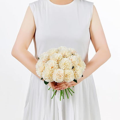 SITUMEIZI 12 Pcs Champagne Artificial Chrysanthemums Flowers Ball Flower Fake Mums Silk for Wedding Home Kitchen Decoration Floral Arrangement