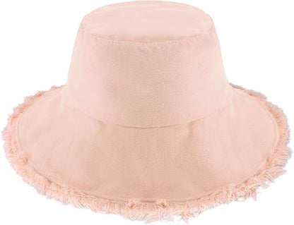 CHOK.LIDS Frayed Bucket Hats for Women Men Unisex Trendy Washed Cotton Floppy Wide Brim Boonie Outdoor Summer Beach Headwear