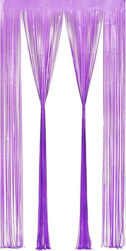 BRAVESHINE Tinsel Photo Backdrop Curtains - 2Pcs 3.2x8.2ft Pastel Purple Foil Fringe Streamer for Hunters/Christmas/Birthdays/Bachelorette/Engagement/Valentines/Mermaid/Butterfly Party Decorations