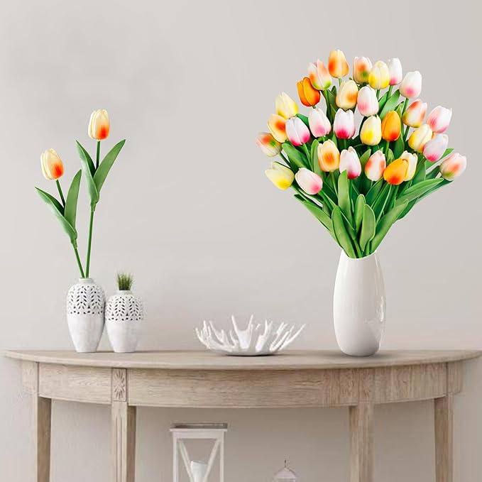 Sggvecsy 15 Pcs Fake Tulips Artificial Flowers Real Touch PU Faux Flowers Tulip Stems for Wedding Floral Arrangement Spring Bouquet Home Party Office Decorations for Mother's Day (Multi Colors)