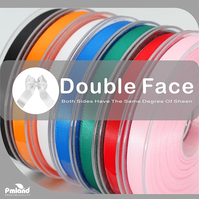 PMLAND White Fabric Satin Ribbon 3/8'' Inch x 27 Yards Double Faced Use for Crafts Gift Wrapping Floral Bouquets Ornaments Hair Bows Party Decoration