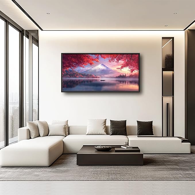 Mount fuji Wall Art Japanese Nature Large Wall Decor Mountain Lake Painting Asian Landscape Big Pictures Scenic Canvas Prints Framed Artwork Home Decorations for Bedroom Living Room office 60"x30"