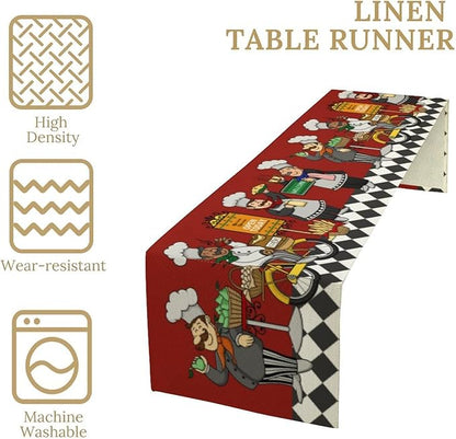 Retro Chef Table Runner,Farmhouse Burlap Table Runners for Party Wedding, Chef Decorations for TKitchen, Chef Kitchen Decor 13x108inch