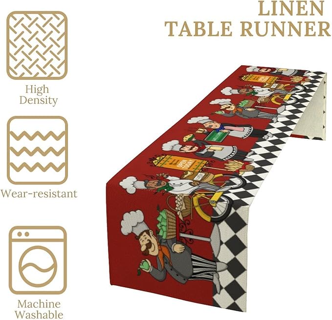 Retro Chef Table Runner,Farmhouse Burlap Table Runners for Party Wedding, Chef Decorations for TKitchen, Chef Kitchen Decor 13x36inch