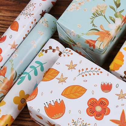 Aimyoo Floral Packing Paper Wrapping Paper Roll 17 in x 10 ft, Blue Red Flower Gift Wrap for Wedding Bridal Shower Birthday
