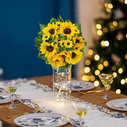 BLOSMON Sunflowers Artificial Flowers Ball - 10 Pcs Fake Yellow Sunflower Flowers CenterPieces Decoration for Wedding Table - Silk Kissing Floral Arrangements for Home Party Event DIY Decor