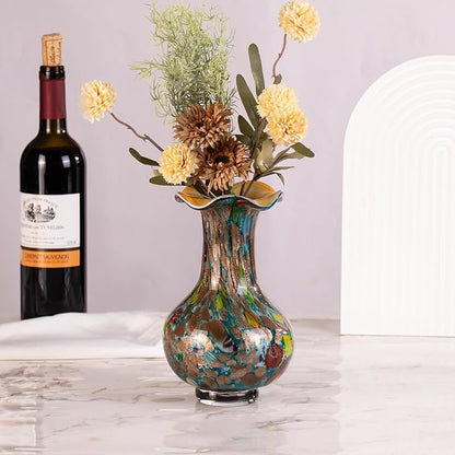 KAMMAK Colored Glass Vase, Beautiful Hand Blown Decorative Vase, Modern Art Vase for Flower Mantle Dining Table Centerpiece, Entryway Living Room Wedding Decoration, FH012