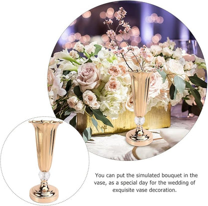 Healifty Metallic Gold Tabletop Trumpet Vase for Wedding Centerpieces Iron Flower Stand for Party Holiday Birthday Decorations Compact Decorative Vase for Floral Arrangements