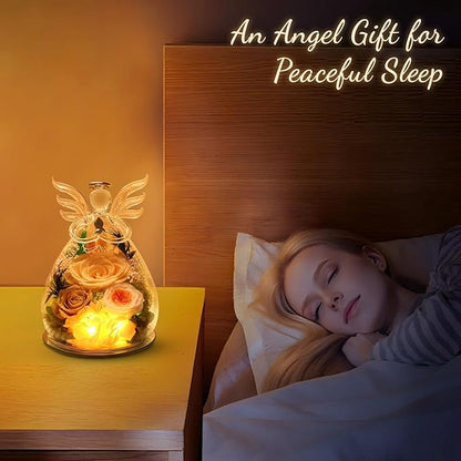 Gifts for Women Christmas Flowers for Delivery Birthday Gifts for Mom Grandma Preserved Rose Forever Flower in Glass Angel Figurines Fresh Bouquet Anniversary for Wife Sister Mother Friends