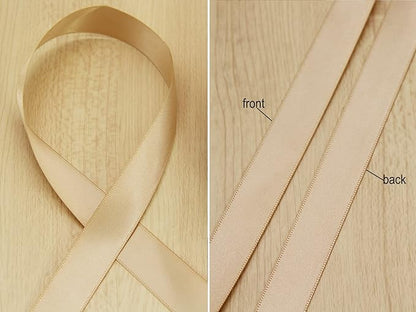 Khaki Double Faced Satin Ribbon 7/8 Inch - 100 Yards - Soft Gift Wrapping Package Ribbon for Invitations, Flower Bouquets, Weddings, Bows, Hair Decoration, Valentine's Day, and Mother's Day