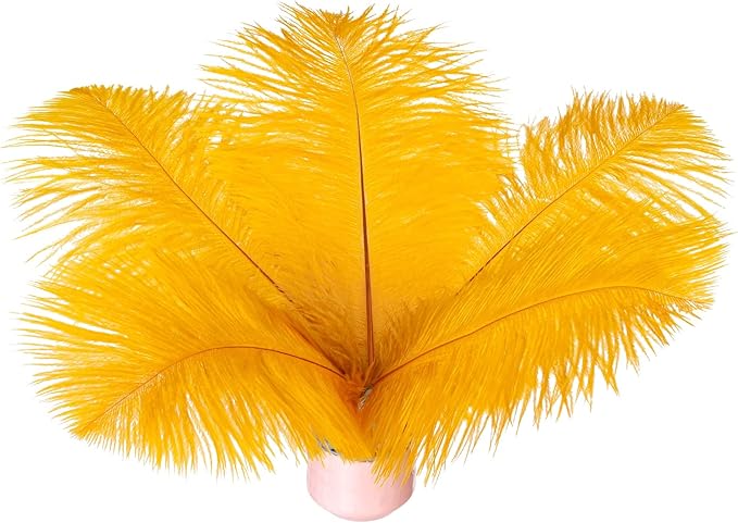 Piokio 20 pcs Gold Ostrich Feathers Plumes 6-8 inch(15-20 cm) Bulk for DIY Clothes, Feather Pens, Dream Catcher,Gatsby Decorations