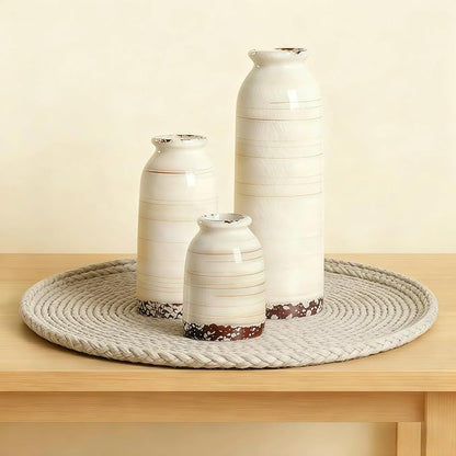 Ceramic Vase Set of 3 – Handcrafted Modern Farmhouse Decorative Vases for Boho Living Room Centerpieces, Entryway Decorations, Coffee Table, Bookshelf, Fireplace Mantel