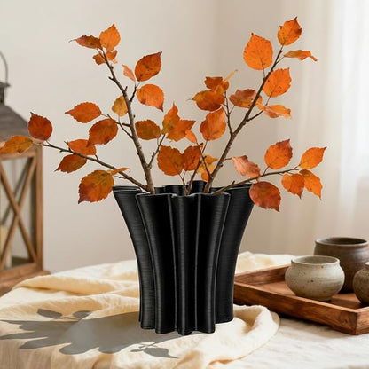 Contemporary Black Ceramic Vase, Abstract Irregular Shape Sculptural Accent for Home Decor, Modern Artistic Centerpiece for Coffee Table or Bookshelf