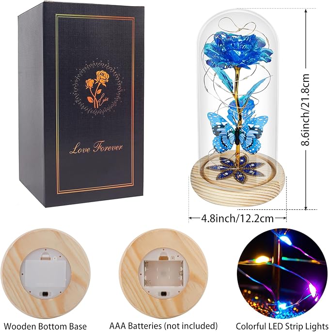 Christmas Rose Gifts for Women Mom Birthday Gifts, Galaxy Glass Rose Forever Preserved Flowers for Delivery Prime Light Up Rose in Glass Dome with Butterfly Xmas Gifts for Grandma Her Wife Daughter