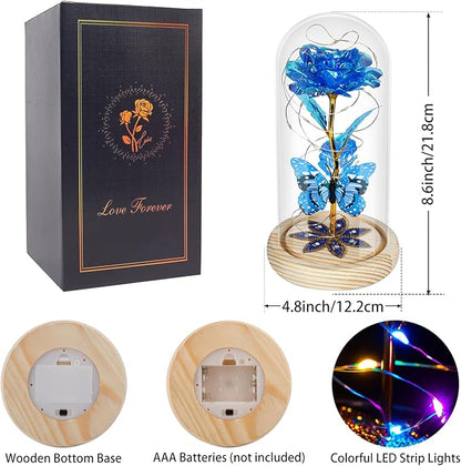 Christmas Rose Gifts for Women Mom Birthday Gifts, Galaxy Glass Rose Forever Preserved Flowers for Delivery Prime Light Up Rose in Glass Dome with Butterfly Xmas Gifts for Grandma Her Wife Daughter