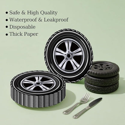 50PCS Race Car Party Paper Plates 7 Inch, Disposable Car Wheel Birthday Party Supplies Cake Dessert Plates for Kids Boys Birthday Baby Shower Sports Event Decorations (Race Car)