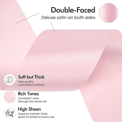 MEEDEE Pink Satin 3 Inch Ribbon Lux Double Faced Satin Ribbon by 10 Yards Pink Silk Ribbons Light Pink Wide Ribbons for Baby Shower, Christmas Tree Decoration, Flower Bouquet