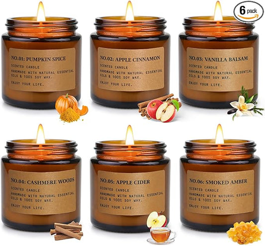 Christmas Candles for Home Scented, 6 x 3.5 oz Soy Wax & 150 Hours Long Lasting Fall Winter Candles Sets, Gifts for Women Birthday Thanksgiving Day Merry Christmas | Apple Cinnamon Pumpkin Spice|