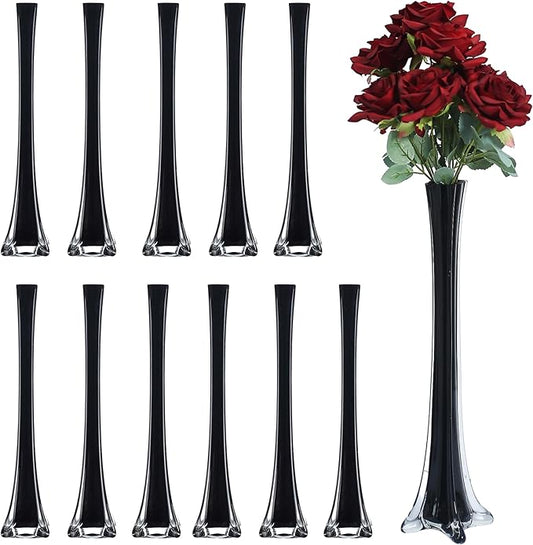 Craft And Party, Pack of 12, Eiffel Tower Vases Centerpiece for Flower, Wedding, Decoration. (24", Black)