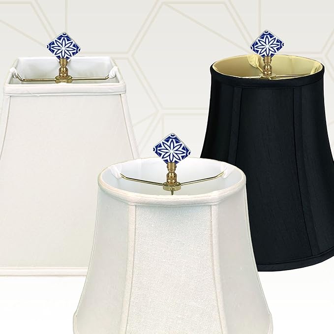 Royal Designs, Inc. Porcelain Mandala Flower Design Finial for Lamp Shade, Polished Brass, Blue & White, Pack of 2
