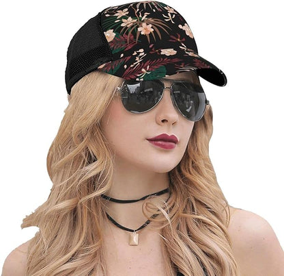 Tropical Pink Flowers Hats Women Men Hawaii Trucker Hat Adjustable Snapback Mesh Baseball Cap Hat