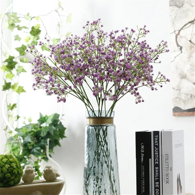 9 Pack Real Touch Artificial Baby's Breath Flowers - 21" Bendable Stems for Wedding Bouquets, Home Centerpieces & Outdoor Decor (Waterproof, Dustproof, Purple)