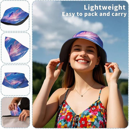 Bucket Hat for Women Men Unisex Sun Cap Packable Outdoor Fisherman Hat Headwear,Reversible Double-Side-Wear