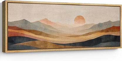 SIGNFORD Large Framed Canvas Print Wall Art Serene Mountain Landscape with Warm Illustrations Modern Art Calm Warm for Living Room, Bedroom, Office - 60"x20"