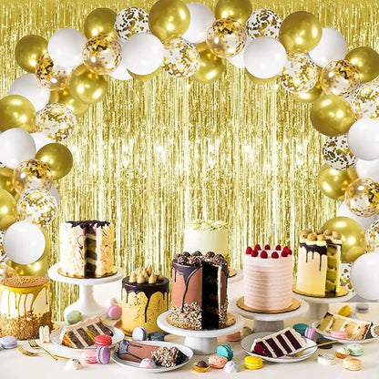 3Pcs Gold Metallic Tinsel Foil Fringe Curtains,3.28ft x 6.56ft Gold Photo Booth Backdrop Streamer Curtain,Photo Booth Props,Ideal Bachelorette Party Supplies, Birthday, Christmas,New Year Decorations