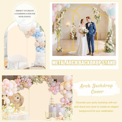 Metal Arch Backdrop Stand Set of 2 with Cover (7.2FT, 6FT) Wedding Arches Stand and Beige Spandex Arch Covers Stretchy Backdrop Balloon Arch Stands and Cover Set for Baby Shower Birthday Party Decor
