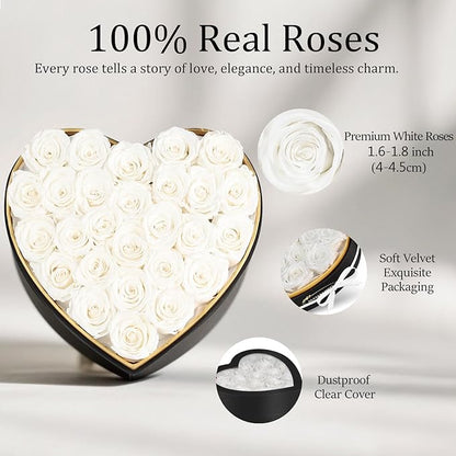 27 Preserved Roses in Heart Shape Gift Box for Her - Forever Flowers for Delivery, Eternal Rose Mothers Gifts for Mom, Wife Anniversary Birthday Gifts for Women, White