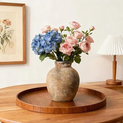 Ceramic Vase, 6 inch Minimalist Rustic Farmhouse Terracotta Vase for Home Decor, Table, Living Room, Entryway, Shelf, Mantel Decoration (Rust)