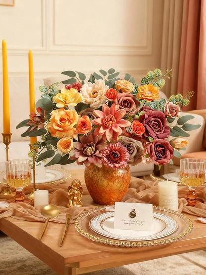 Fall Artificial Flowers, Orange Silk Fake Flowers for DIY Wedding Bridal Bouquets, Autumn Wedding Cake Flowers for Table Centerpieces Baby Shower Birthday Party Home Decorations