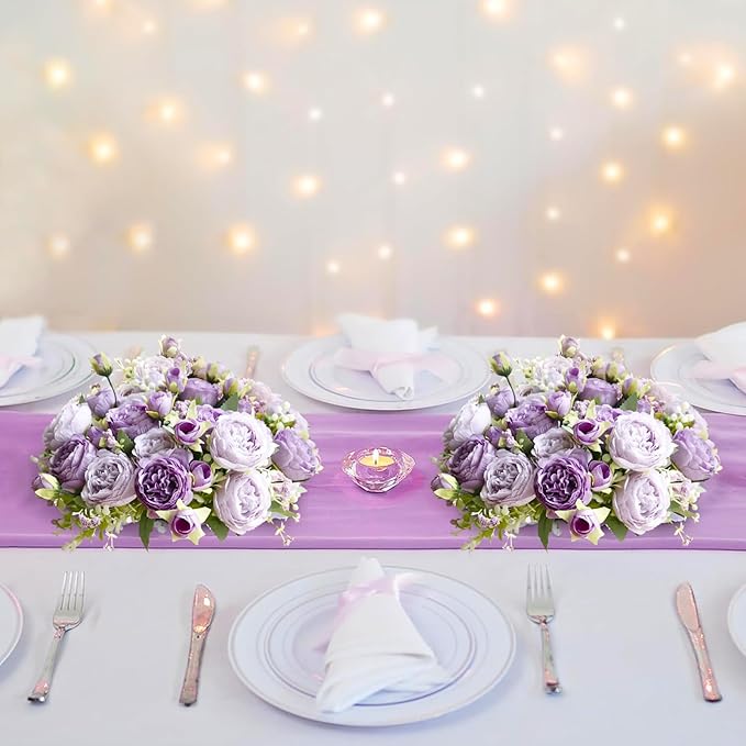 ASTRYAS 3 Packs Artificial Flowers, Peonies Artificial Flowers, Purple Artificial Peonies, Silk Peonies Flowers Fake Flowers Peonies Bouquet for Centerpiece Table Wedding Party Home Decor