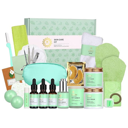 Facial Skin Care Set & Spa Kit - Gift for Men & Women Ideas, Self-Care Relaxation Gift, Skin Care Collection with Tea Tree Essential Oil, Hyaluronic Acid Serum, Dad, Mother's Day, Christmas, Birthday