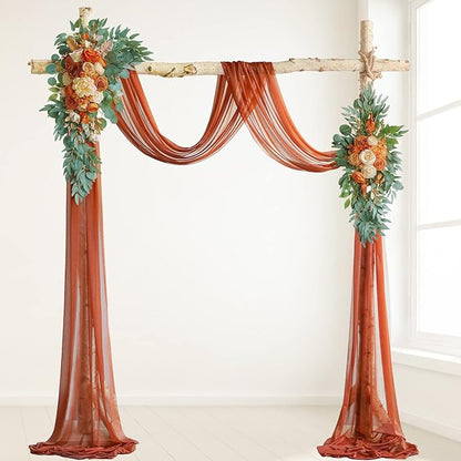 ponatia Artificial Wedding Arch Flowers Kit(Pack of 3) with 26Ft Shiny Wedding Arch Draping Fabric, Arch Flowers for Wedding Ceremony and Reception Backdrop Wedding Decoration (Burnt Orange)