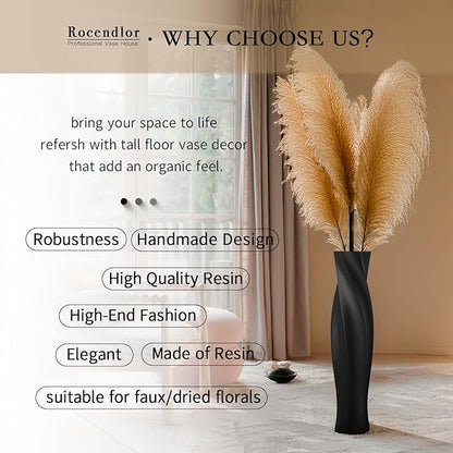 Tall Vases - 23.6" Tall Floor Vase for Home Decor, Resin Floor Vases, Black Hexagon Twist Floor Vase, Fits Into Hay/Pampas Grass, Living Room, Office, Wedding Decor (Black)