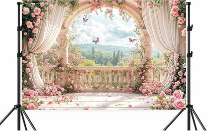 20X10ft Pink Floral Photography Backdrop, Retro Flowers Photography Backdrop Dreamlike Wedding Portrait Photo Background Wedding Birthday Party Background Banner Decor, Pink-1