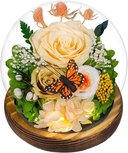 Large Preserved Flowers with Card-Flowers for Delivery Prime,Eternal Rose with Lights,Roses in Glass Dome,Romantic Gift for Her,Decoration, Fresh Rose Flowers for Mom, Birthday, Anniversary(Yellow)