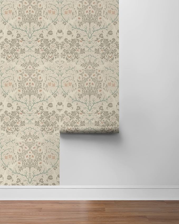 NextWall Seabrook Designs Victorian Garden Floral Vintage Prepasted Wallpaper (Lunar Rock & Clay)